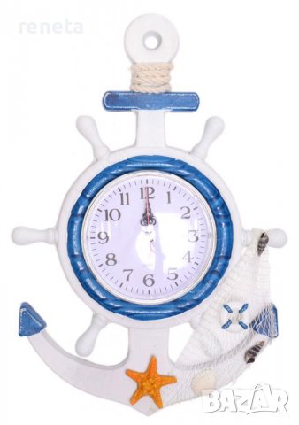 Декорация часовник, Морска звезда, Дървен, За окачване, 33х32 см., снимка 1 - Морски сувенири - 37204243