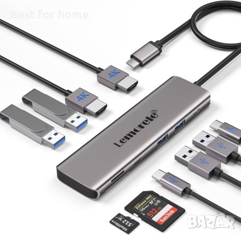 Lemorele USB C към двоен HDMI адаптер, 10-в-1, снимка 1 - Други - 44071018