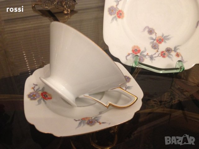 Bavaria 1930-те г. Ново немско трио за кафе/чай и десерт чаша чинии, сервиз, сет, чиния, снимка 5 - Колекции - 34764354