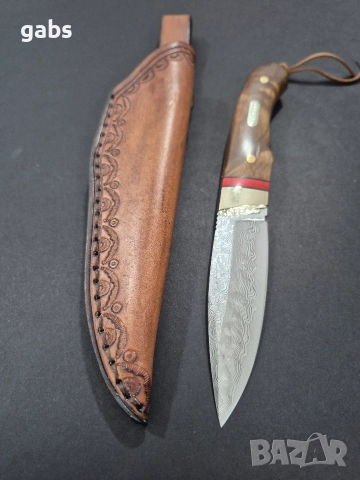 Компактен ловен нож CLRERN,дамаска стомана,фултанг с кожена кания ,LN433, снимка 5 - Ножове - 52949727