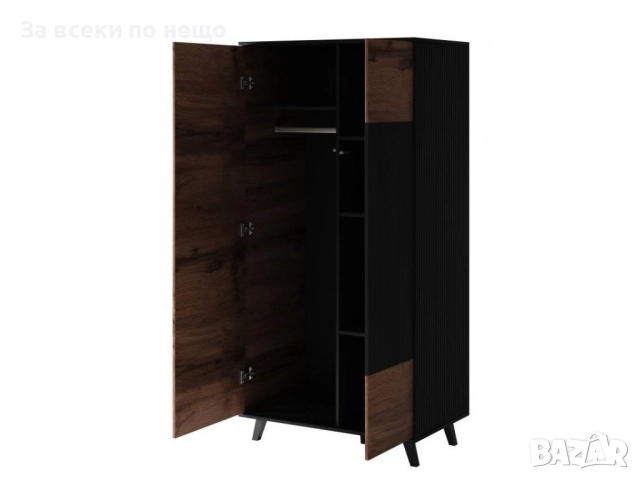 Гардероб RANDOM S-1 двукрил дъб вотан/черно Код P1193, снимка 2 - Гардероби - 51706193