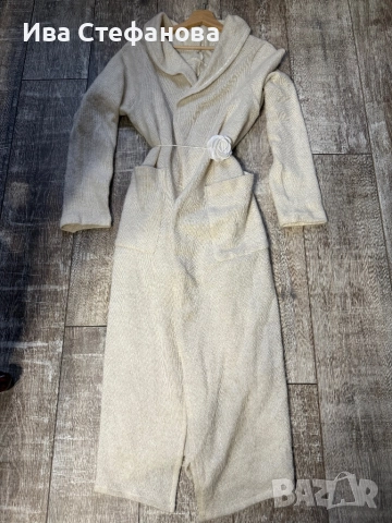 Разкошна бяла екрю дълга елеганта памук памучна жилетка универсален халат  one size размер, снимка 6 - Жилетки - 52584246