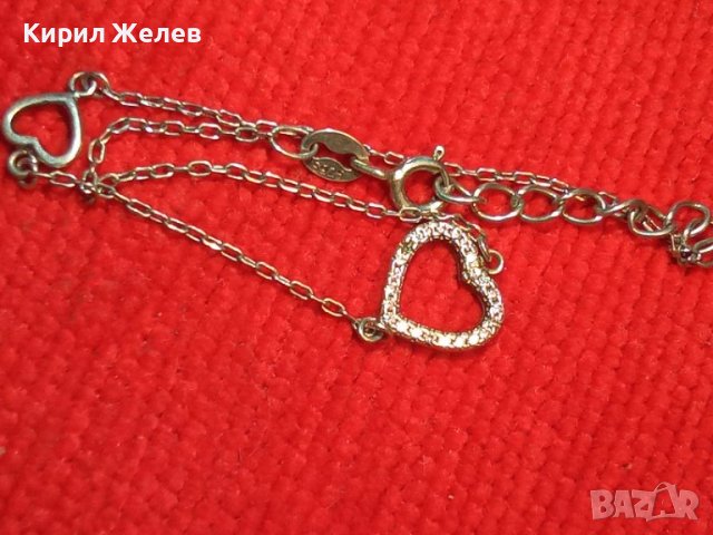 ФИНА СРЕБЪРНА СКЪПОЦЕННА ГРИВНИЧКА СРЕБРО 925 със СЪРЧИЦА и ФАСЕТИРАНИ ЦИРКОНИ 16888, снимка 2 - Гривни - 39379208