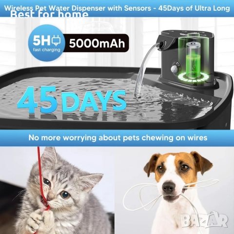Безжичен фонтан за вода за кучета, снимка 5 - Други стоки за животни - 52199302