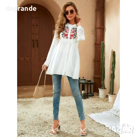Бяла туника с щампа , снимка 2 - Туники - 51466241