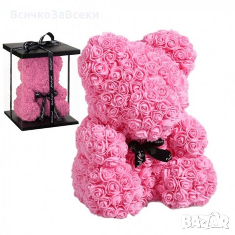Мече от рози в кутия , 25 см, червен цвят , снимка 3 - Други стоки за дома - 39676428