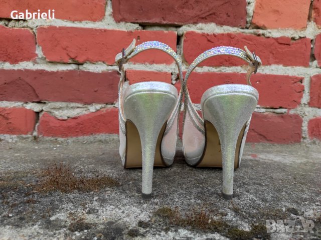 Megias Сребърни дамски обувки с висок ток, снимка 5 - Сандали - 36996664