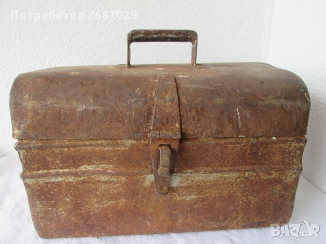 40х24х20 см Голяма стара метална кутия чанта сандък с дръжка