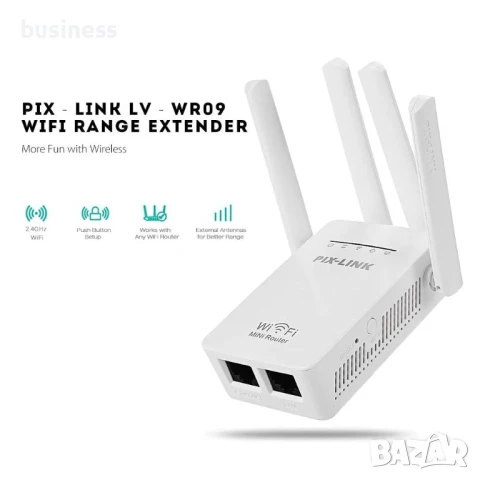 Безжичен WiFi Repeater 300Mbps, мрежов повторител и усилвател PIX-LINK WR09, снимка 3 - Рутери - 51000204