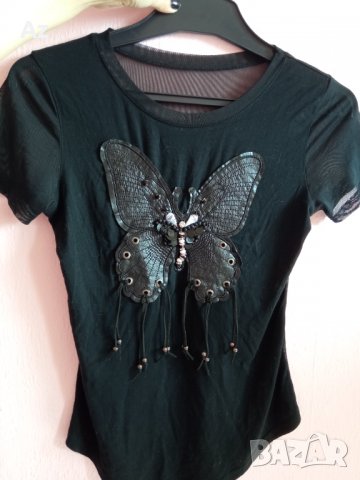 Дамска блуза с пеперуда , снимка 2 - Тениски - 38323471