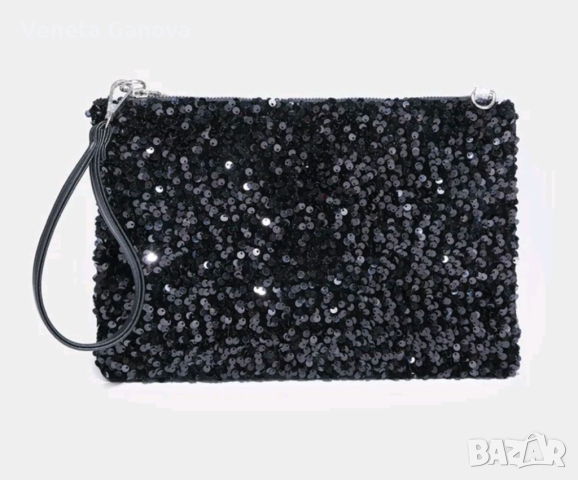Сребърна или черна вечерна дамска чанта за рък