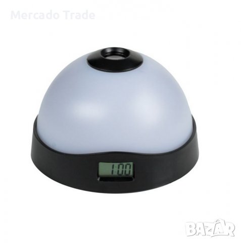 Нощна лампа Mercado Trade, Цифров и холограмен часовник, Бял