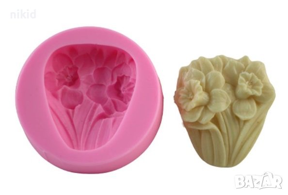 Нарциси нарцис цветя Дълбок силиконов молд форма калъп за сапун гипс, снимка 2 - Форми - 22398276