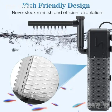 Филтър за аквариум AQQA, 800L/h вътрешен филтър за аквариум с аерация и валежи, 9W до 250L