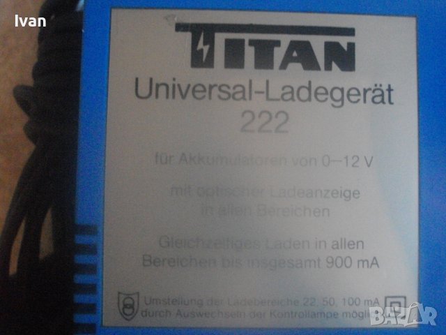 Немско Зарядно Старо Качество-За Батерии 0-12V/900mA-TITAN Lagerat222-Отлично-5 св.индикации-Регулац, снимка 3 - Други инструменти - 42932657