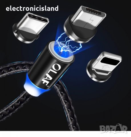 USB магнитен кабел за бързо зареждане iPhone microUSB Type-C, снимка 2 - USB кабели - 27909102