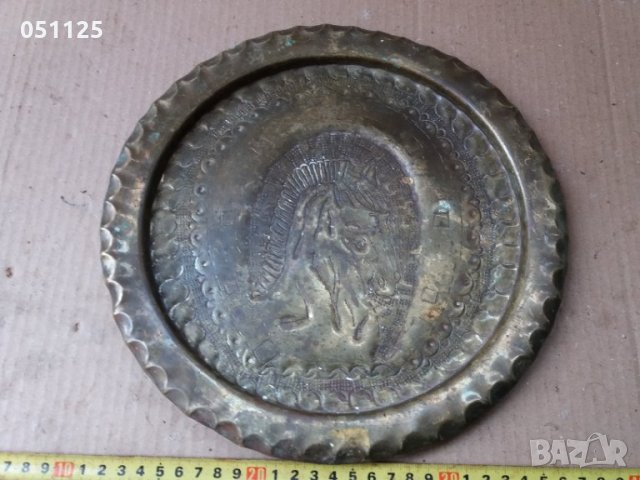 бронзова ръчно гравирана чиния за стена - отлична, снимка 2 - Антикварни и старинни предмети - 35544038
