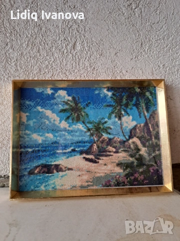 Диамантен гоблен море с палми-готов и рамкиран