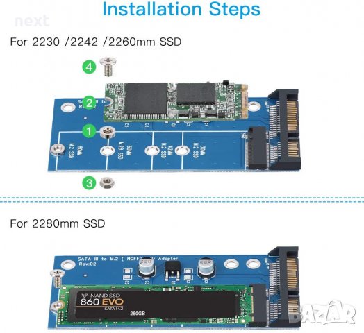 Адаптер за M.2 (M2) SSD към 2.5" SATA 3.0 конектор + Гаранция, снимка 5 - Други - 29191786