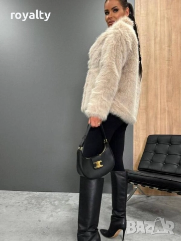 Дамско бежово пухкаво палто, снимка 2 - Палта, манта - 52266634