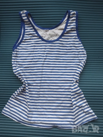 Дамски памучен потник с моряшки десен