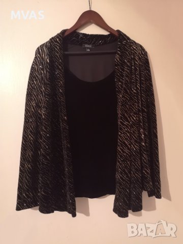 Ново вечерно кадифено сако с блуза XL размер черно със златно, снимка 1 - Сака - 38345779