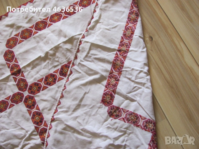 Каре, покривка, ръчна бродерия, шопски мотиви 105х100см., снимка 4 - Антикварни и старинни предмети - 53258462