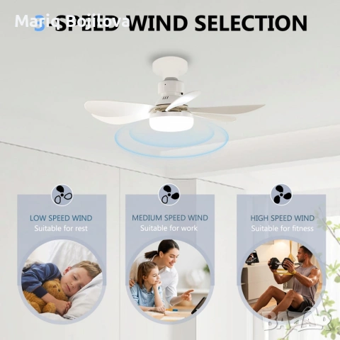 Модерна вентилаторна лампа с форма на цвете, LED осветление, дистанционно, 40W, 1200 лумена, снимка 9 - Полилеи - 53204945