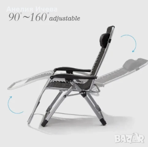 Cтол тип шезлонг cгъваем и регулируем с облегалка за градина или тераса, цвят черен, снимка 3 - Столове - 50726038