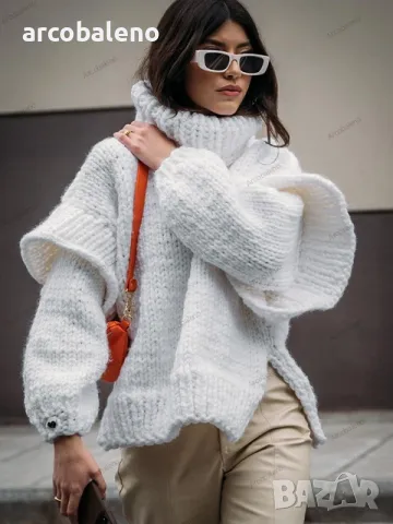 Нов дамски пухкав пуловер с висока яка и дълъг ръкав, 3цвята , снимка 5 - Блузи с дълъг ръкав и пуловери - 47469503