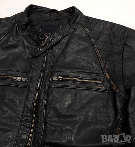 JACK & JONES Мъжко Кожено Яке Рокерско Мото Естествена Кожа M-L, снимка 7 - Якета - 46869715