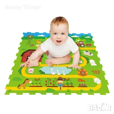 Детски пъзел за под с ферма и животни, 30.7x30.7 см (9 части)