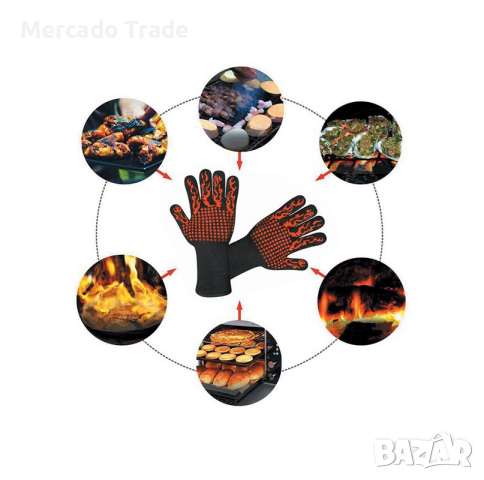 Ръкавици за барбекю Mercado Trade, Пожароустойчиви, Черни-червени, 2бр., снимка 3 - Барбекюта - 44881721