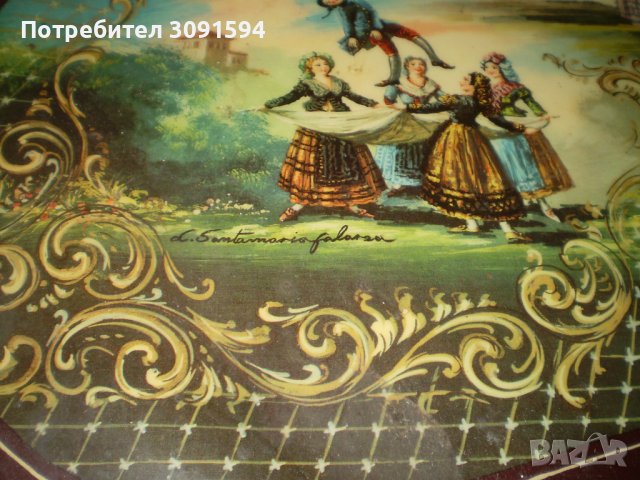 Голям поднос 1950 г., сцени от Гоя  поднос с дръжки, поднос за закуска, снимка 6 - Антикварни и старинни предмети - 42969287