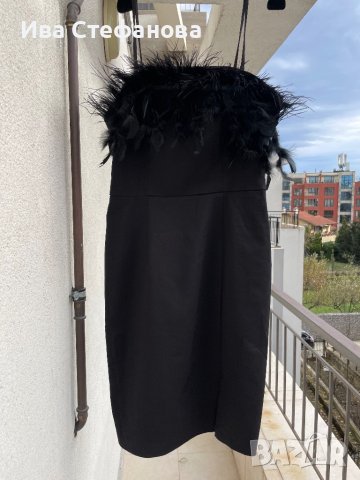 Разкошна нова черна парти коктейлна строго официална рокля Mohito пера пухчета , снимка 11 - Рокли - 42094065