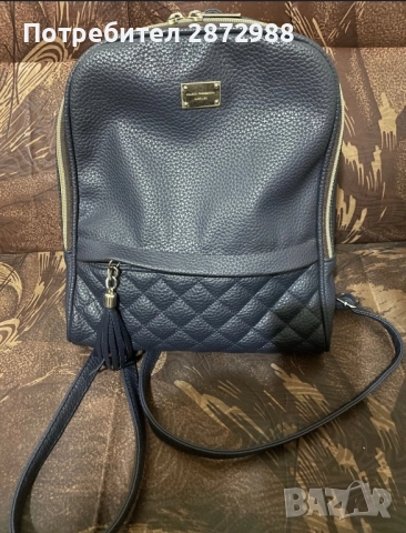 Тъмносиня раница КОЖА, снимка 2 - Раници - 51946786
