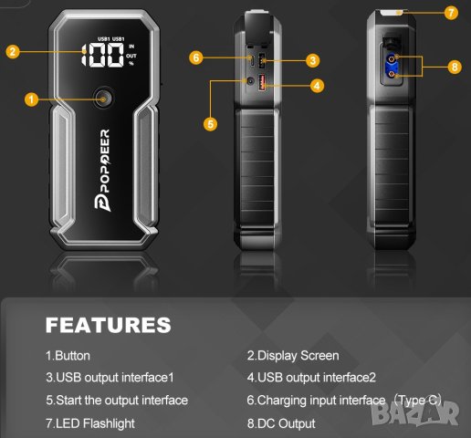 Джъмп стартер 23800mAh 3000A стартерно, аварийно,бустер, акумулатор, снимка 2 - Аксесоари и консумативи - 43891585