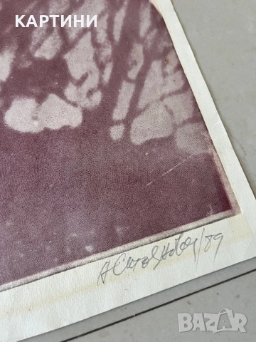 А. Стоянова картина графика - “Медитация” 1989 година, снимка 2 - Картини - 51569384