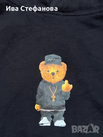 Спортна черна памук памучна ватирана блуза суичър суитшърт с качулка мече , снимка 5 - Пуловери - 51779462