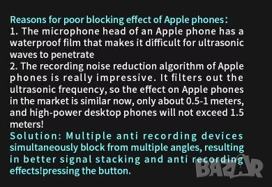 Аудио Заглушител на Глас Ултразвуков Трансмитер Аудио Заглушител 360° Високоефективен Блокер за Глас, снимка 16 - Други - 50891704