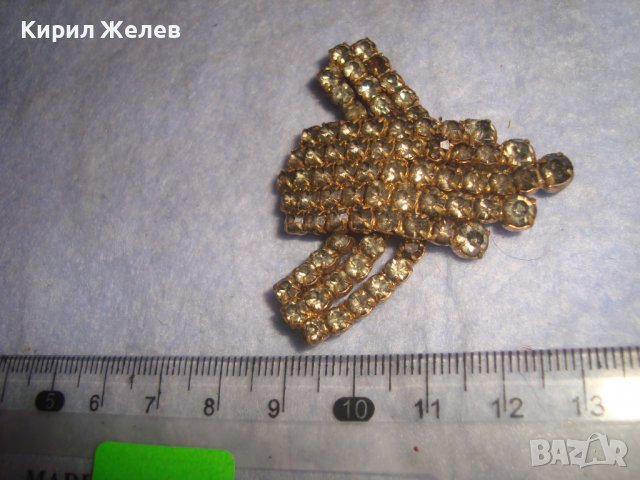СТАРА ПОЗЛАТЕНА РЕТРО АРТ КРИСТАЛНА БРОНЗОВА БРОШКА с БОХЕМСКИ КРИСТАЛИ МАЙСТОРСКА ИЗРАБОТКА 14497, снимка 7 - Антикварни и старинни предмети - 37320244