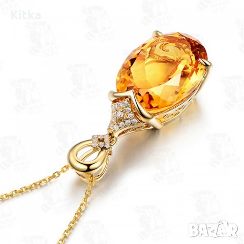 Колие с жълт цитрин форма сълза, снимка 2 - Колиета, медальони, синджири - 33292493