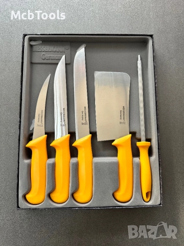 Комплект професионални немски месарски ножове 3 броя със сатър и масат