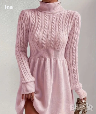 Розова зимна рокля, снимка 2 - Рокли - 52435548