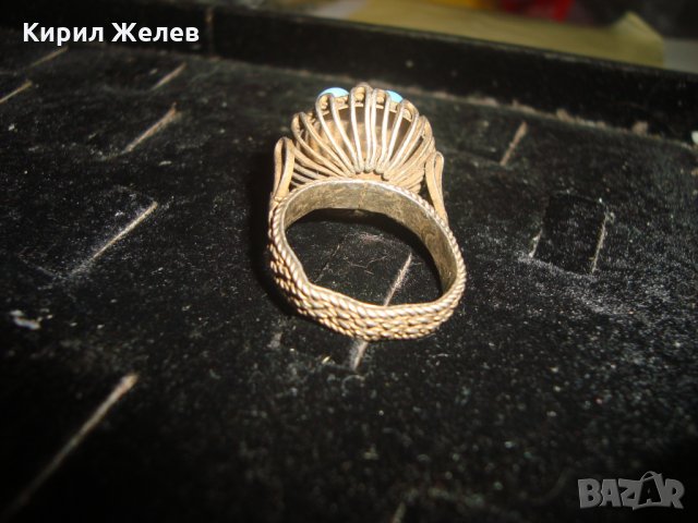 СТАРИНЕН СРЕБЪРЕН ТЮРКОАЗЕН ВЪЗРОЖДЕНСКИ ПРЪСТЕН ЕСТЕСТВЕН ТЮРКОАЗ СРЕБРО КУЮМДЖИЙСКА РАБОТА 22627, снимка 16 - Антикварни и старинни предмети - 33045324