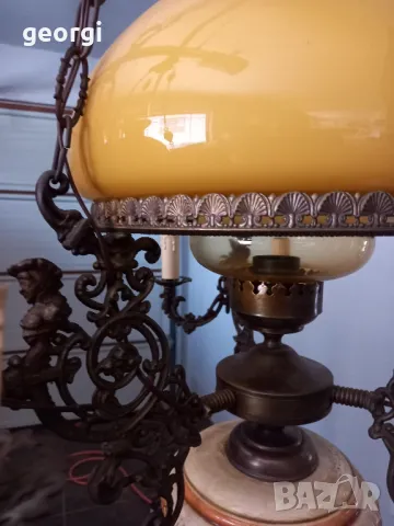 ретро полилей от месинг, порцелан и стъкло , снимка 4 - Полилеи - 48695606