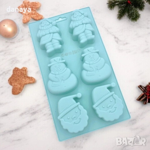 6255 Коледна силиконова форма за мъфини с Дядо Коледа и Снежко