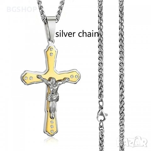 Кръст колие с камъни - Gold, снимка 2 - Колиета, медальони, синджири - 37726091