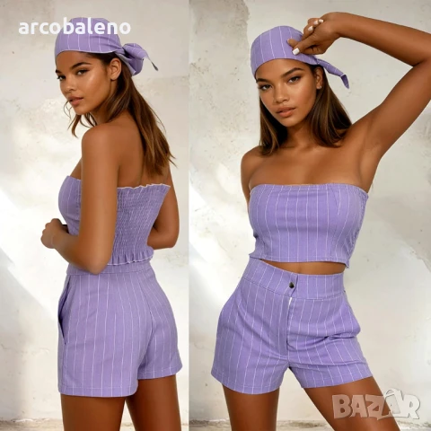 Дамски комплект от 3 части: топ, шорти и шал Sorela, 6цвята , снимка 2 - Комплекти - 50477893