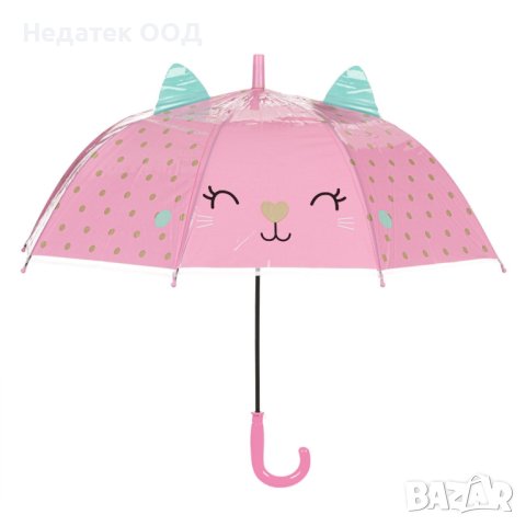 Детски Чадър, Коте, точици, 66см, снимка 2 - Чадъри - 43844826